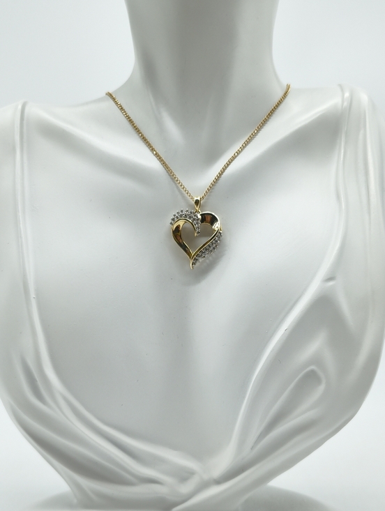 14k Yellow Gold Diamond Cluster Open Heart Pendant Necklace - Picture 3 of 13